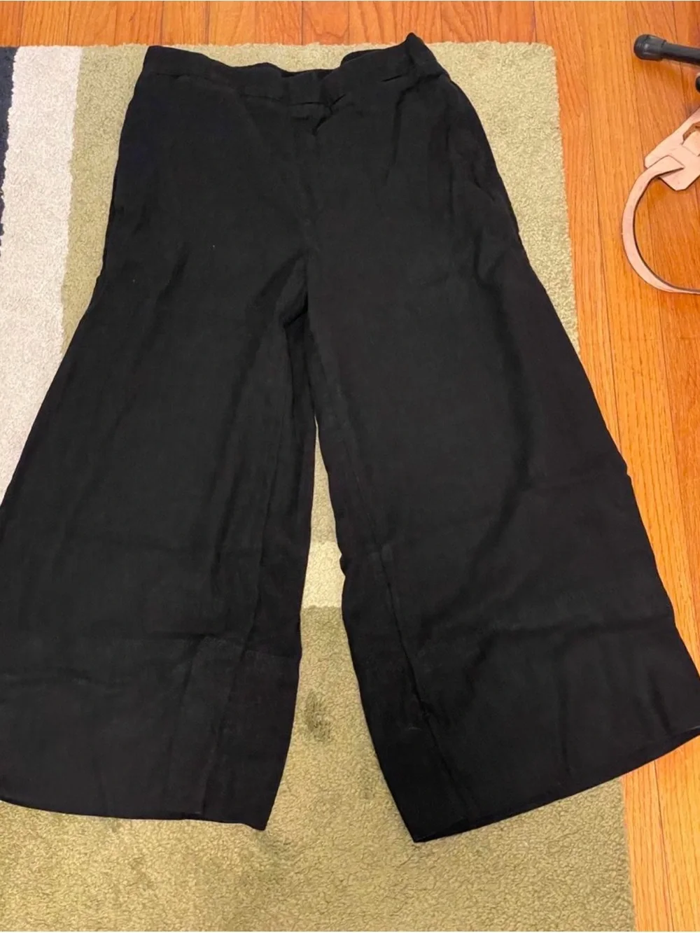 Banana Republic Black Wide-Leg Cropped Linen-Blend Pants